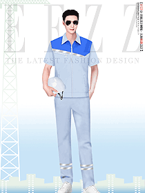 夏季淺藍(lán)色男裝工作服定制設(shè)計圖