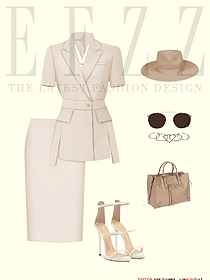 淺米色夏季女職業(yè)裝平面擺拍設(shè)計(jì)圖