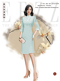 酒店淡綠色優(yōu)雅旗袍美女制服定制設(shè)計(jì)圖