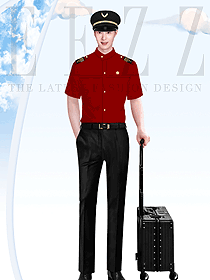 國內機場地勤工作人員紅色制服設計圖