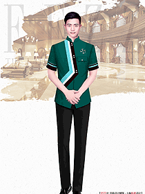 云南特色古鎮(zhèn)溫泉酒店門(mén)童制服夏季款工衣設(shè)計(jì)案例
