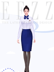 職業裝女前臺工作裝空姐職業制服襯衣款藍白色襯衫女工裝OL服裝設計