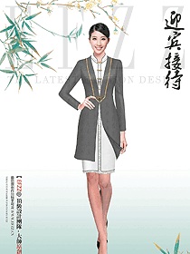 純中式風格五星級酒店美女迎賓員工服裝設計作品圖