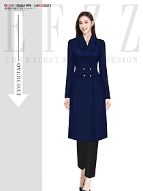 藏藍色雙面羊絨大衣女新款秋冬修身OL職業裝設計圖