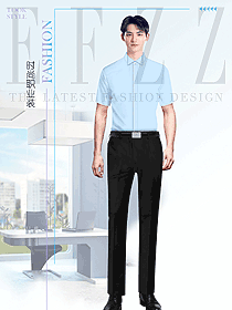 襯衫男夏季短袖襯衣商務(wù)休閑時尚淺藍色百搭休閑男裝