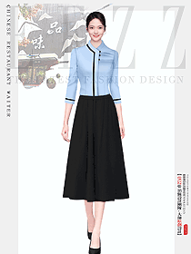 食堂廚房烘焙火鍋飯店餐飲服務(wù)員女套裝長(zhǎng)裙制服設(shè)計(jì)圖
