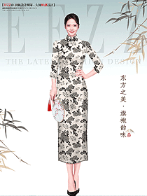 國風牡丹印花美女旗袍搭配方案