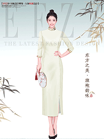 古風女子氣質米黃色旗袍秀