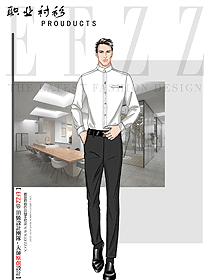 職場帥氣男中式立領純棉白色襯衣設計圖