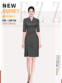 夏季女士時(shí)尚開(kāi)衩中長(zhǎng)款短袖連衣裙職業(yè)裝設(shè)計(jì)