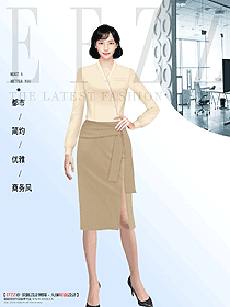 OL銷售米黃色長款襯衫職業裝