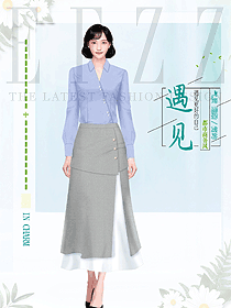 ol裝主播淺紫色斜領襯衫黑色高跟鞋制服