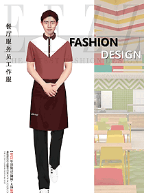 中式連鎖餐飲服務生T恤工裝設計效果圖