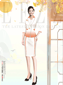 時尚中式裝修酒店總臺大堂工作人員制服設計圖