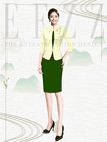 新中式酒店女前臺接待員工職業(yè)裝設(shè)計(jì)圖