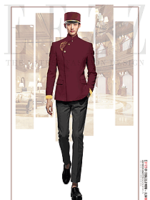 星級酒店門童禮賓生紅色系工作服裝定制設計