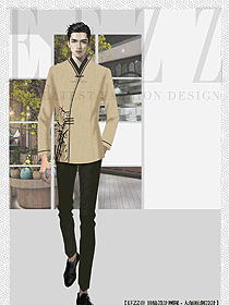 民族風帥氣的男服務員工作服裝定制設計案例