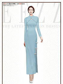 高端復古民國風改良酒店迎賓旗袍服裝設計效果圖