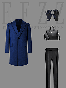 英倫寶藍色妮子中長款呢子外套風衣平面設計