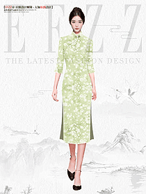 新中式風(fēng)格酒店員工旗袍草綠色設(shè)計(jì)效果圖