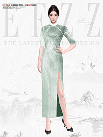 墨綠色設(shè)計(jì)古風(fēng)女子氣質(zhì)旗袍定制設(shè)計(jì)秀