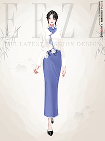 加絨長款毛領旗袍秋冬新款復古民國風手繪服裝設計