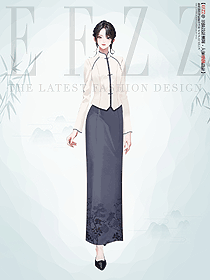 仙氣長裙中式茶藝服采耳師工作服手繪服裝設計圖