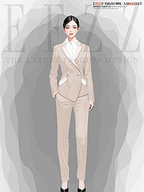 手繪設計卡其色職業裝女裝氣質百搭條紋通勤西裝