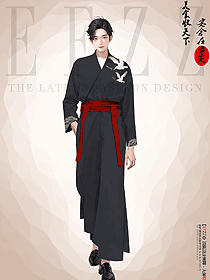 古風(fēng)男士中國風(fēng)俠客書生演出服手繪服裝設(shè)計(jì)圖