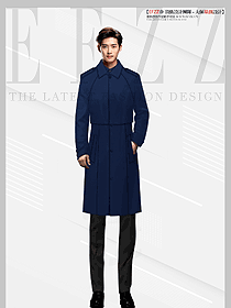 翻領(lǐng)風(fēng)衣男春秋季商務(wù)免燙中長款外套藏藍(lán)色大衣設(shè)計(jì)