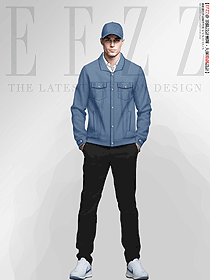 工裝美式重磅夾克藍色男士工作服裝設計圖