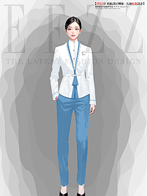 設計師款白藍色別致無領設計典雅尊貴西裝套裝設計圖