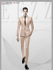 卡其色單粒扣男秋季休閑時尚西裝修身西服手繪設計圖