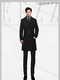 經典黑色男裝大衣職業裝定制款設計圖