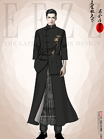 民族特色中式酒店餐廳男服務員制服定制效果圖