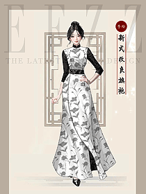 少女年輕款復古優雅國風日常手繪服裝定制效果圖