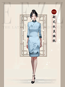 夏季年輕款氣質高端水墨畫唐裝中國風手繪設計圖