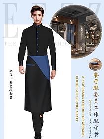 餐飲西餐廳男款工裝圍裙襯衫款設計圖