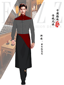 西餐服務員工作服長袖襯衫圍裙定制款
