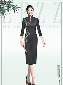 改良旗袍黑色款氣質高端媽媽國風宴會