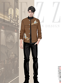 無領印花工裝風外套夾克手繪服裝設計