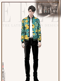 春秋新款潮印花男士翻領夾克手繪定制設計圖
