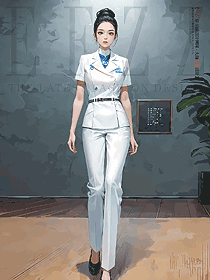 職場女神spa會所美容師工作服白色套裝手繪服裝定制設計圖