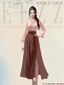 原創漢服宋制歐根紗長干寺半臂改良印花旋裙女裝設計圖