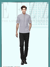 酒店餐飲中式服務員男短袖定制制服設計圖