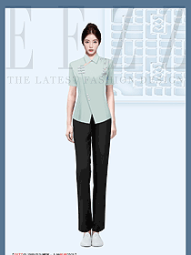 素雅中式餐廳服務(wù)員工作服短袖工裝定制圖