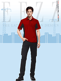 夏季紅色短袖工作服套裝汽車修理T恤工裝定制