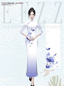 酒店餐飲服務生水墨畫長款改良旗袍新款設計圖