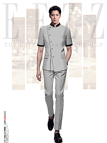 高端短袖套裝酒店大堂總臺男員工制服定制設計圖