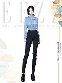 OL女裝長袖襯衫高端西褲女夏季藏青色直筒長褲